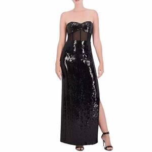 BCBGMAXAZRIA Strapless Sequined Formal Party Gown Size 12 Black